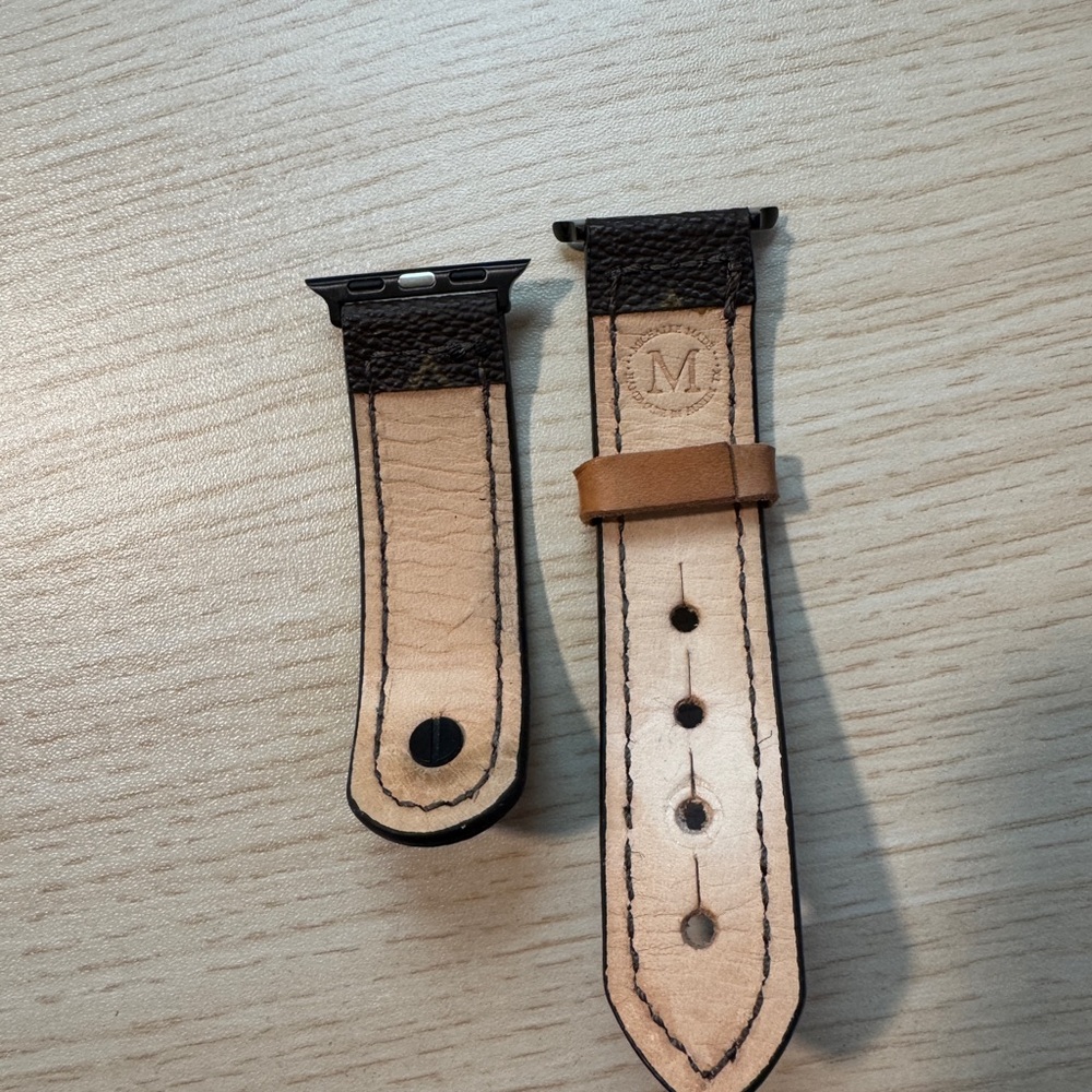 Brown Monogram Leather Watch Band with Tan Keeper - Picture 3 of 5